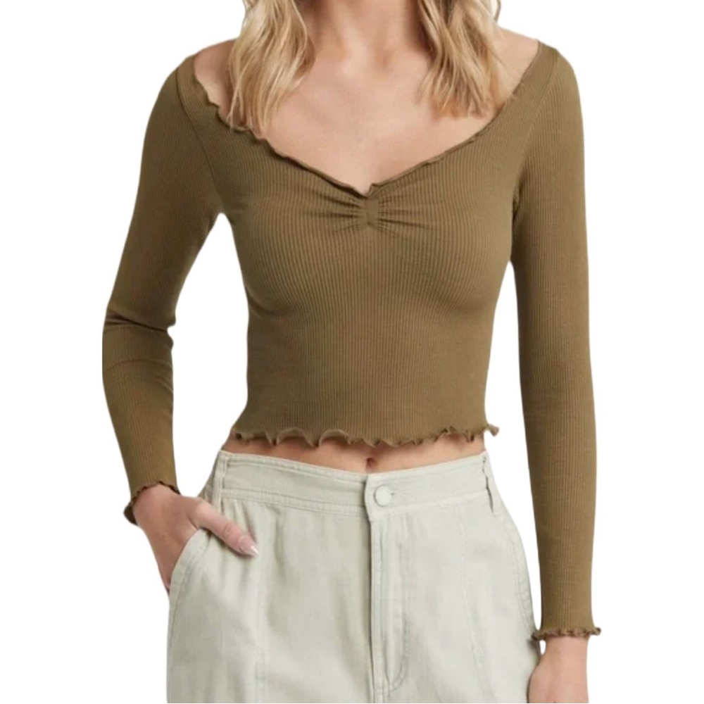 NWT BDG Long Sleeve Cropped Brown Ribbed Shirt Size Small⭐️